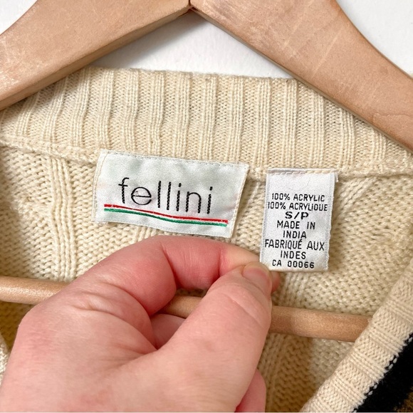 Vintage Preppy Cream Cable Knit Varsity Academia V Neck Sweater - Picture 7 of 8